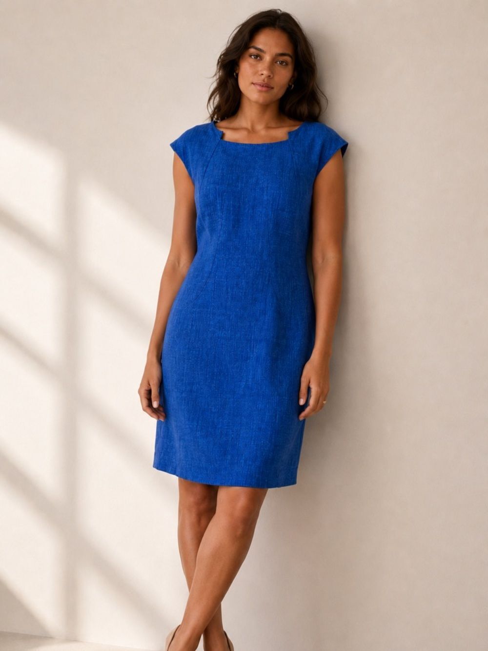 Ellen Tracy Blue Sheath Dress Womens Size 14 Sleeveless Career Work Cocktail